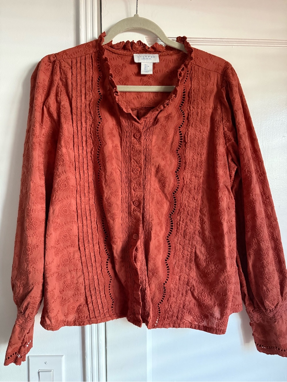 Calypso St. Barth Button-Down Lace Trim Blouse